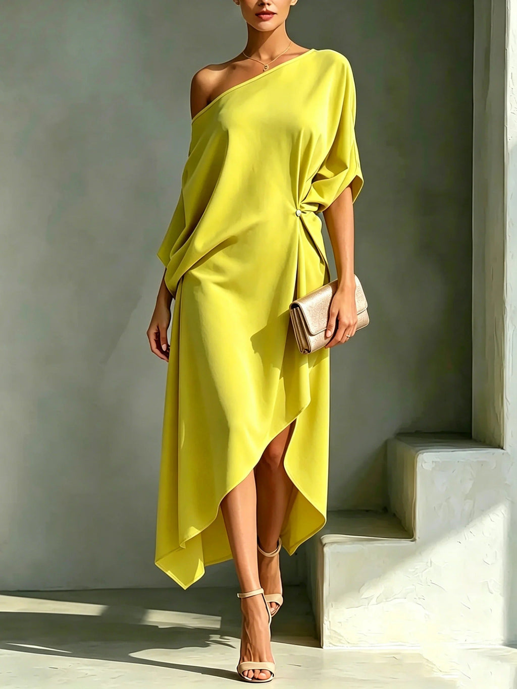 Carlotta | Vestido Midi de Mujer Asimétrico de Un Hombro