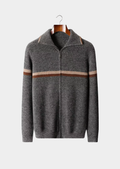 Cárdigan de Cashmere Hombre Premium – 100% Cashmere con Cremallera y Rayas