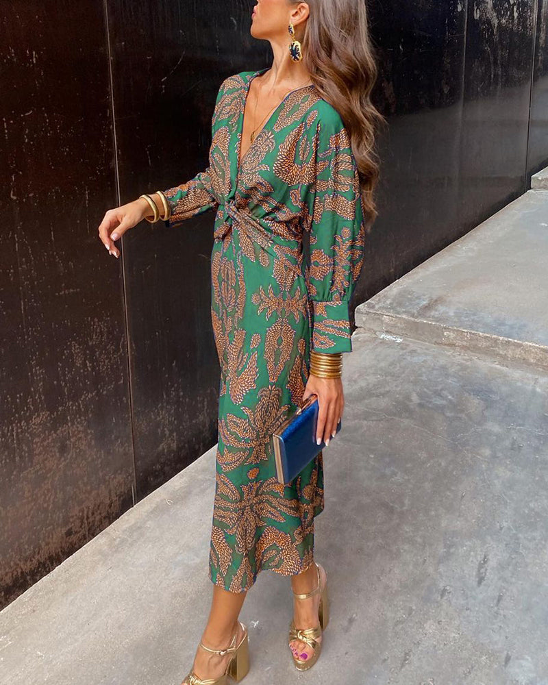 Isadora | Vestido Midi de Mujer Estampado de Manga Larga