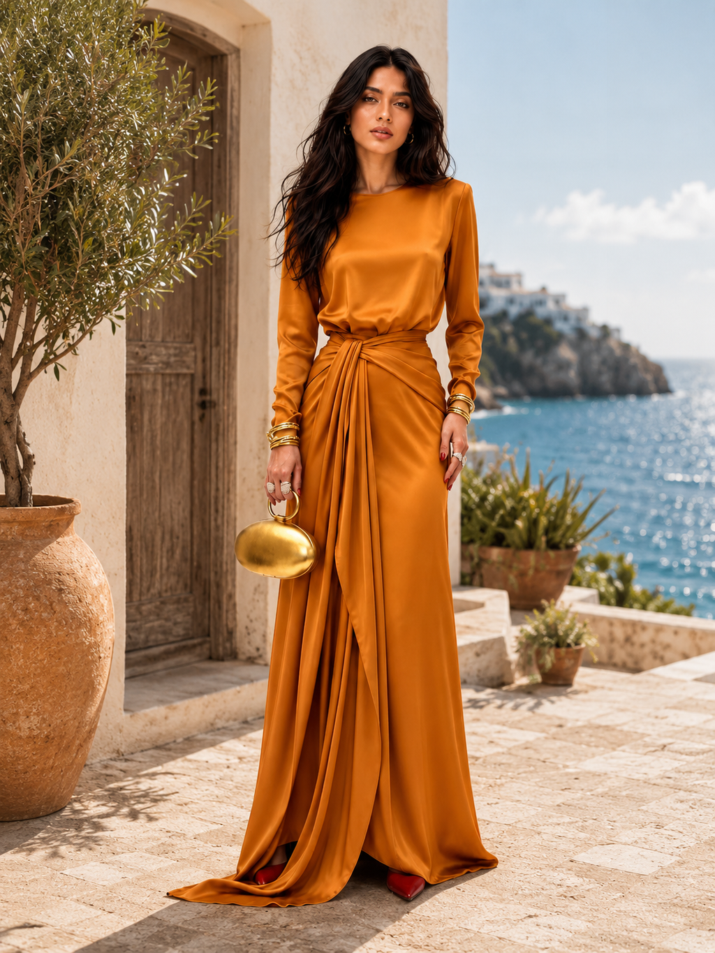 Cassandra | Vestido Largo de Mujer de Satén Drapeado