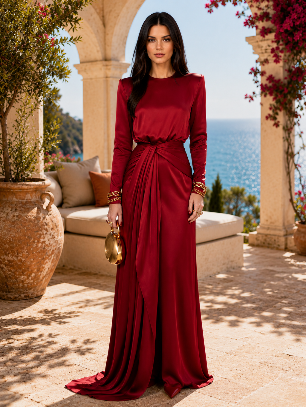 Cassandra | Vestido Largo de Mujer de Satén Drapeado