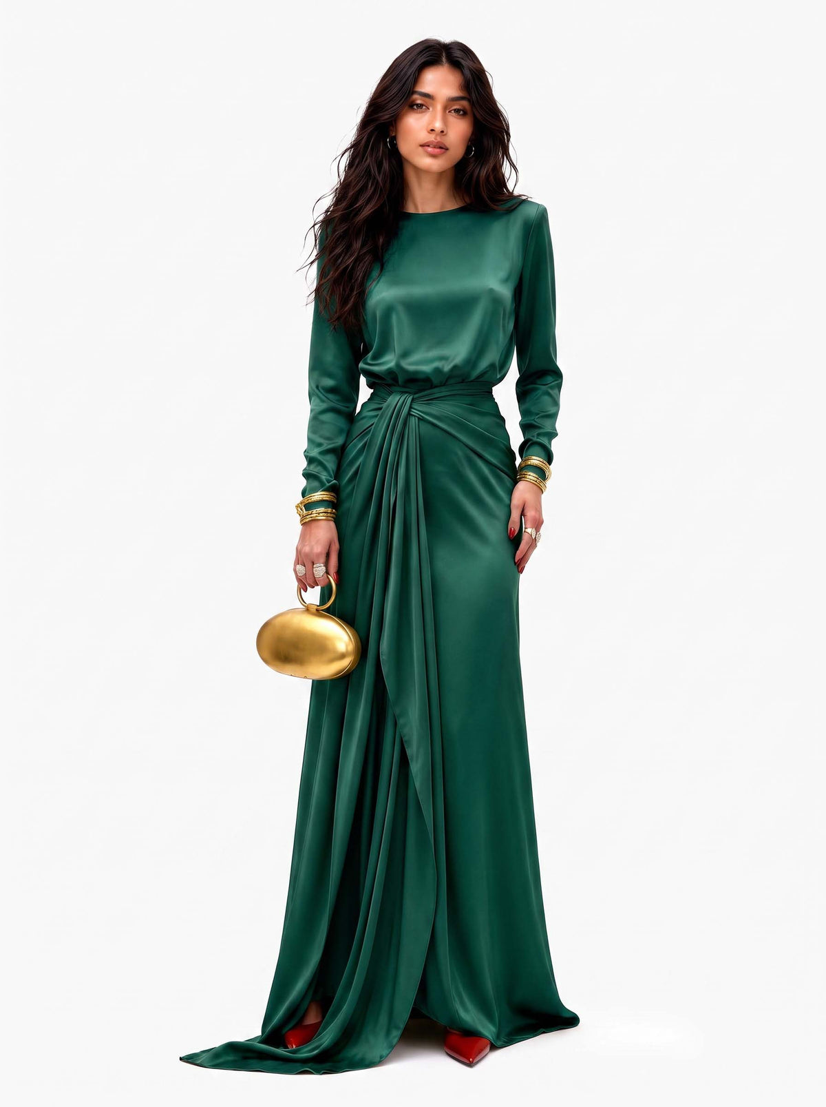 Cassandra | Vestido Largo de Mujer de Satén Drapeado