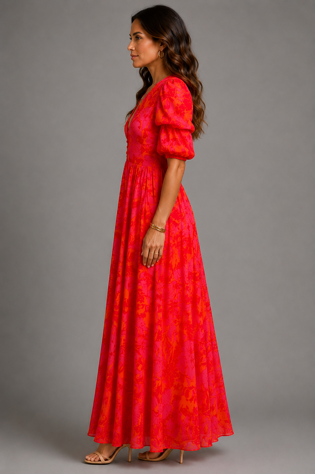 Olympe | Vestido Largo de Mujer Fluido Rosa y Naranja