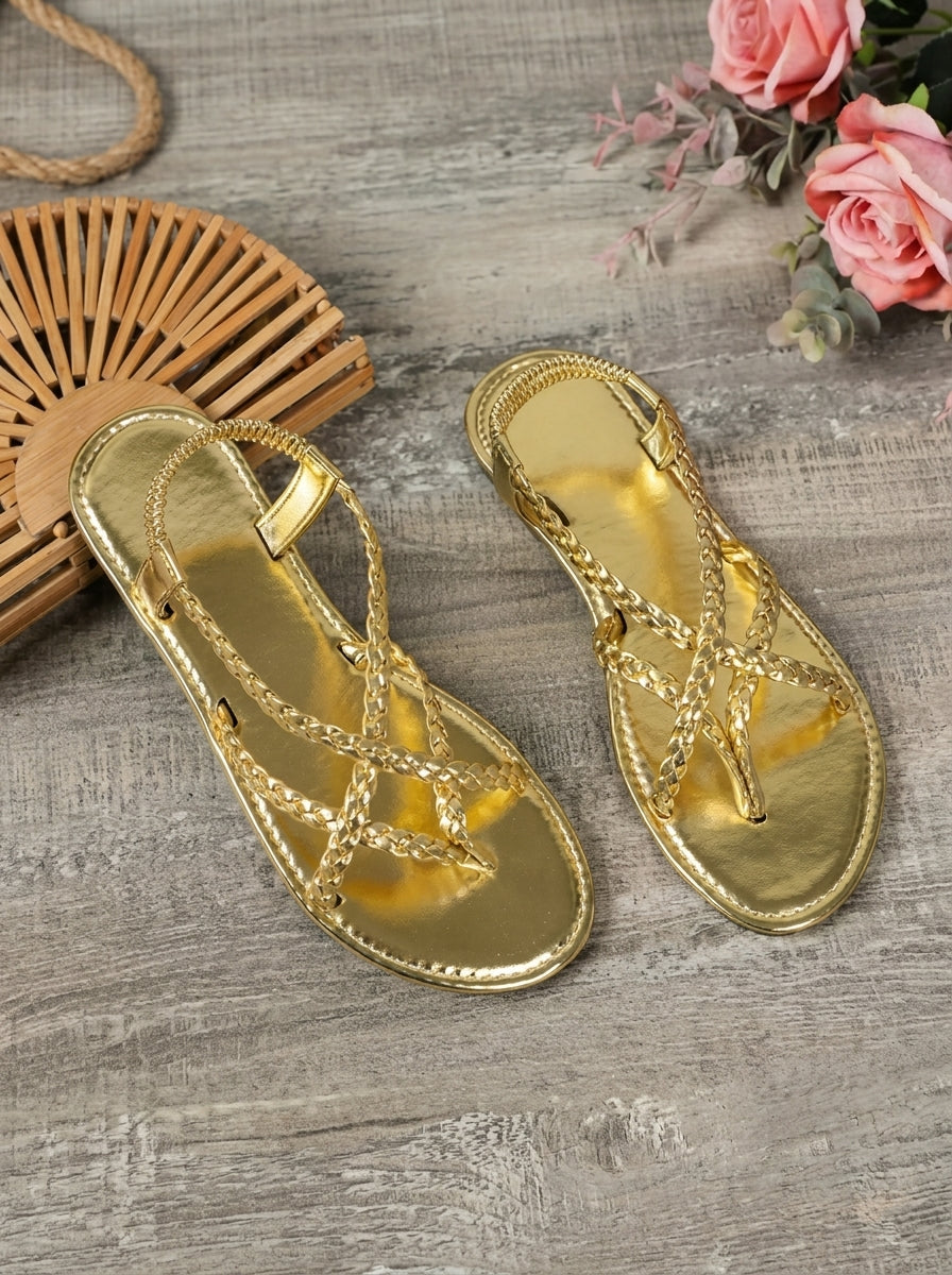 Lucería™ | Sandalias Metalizadas con Tiras Trenzadas