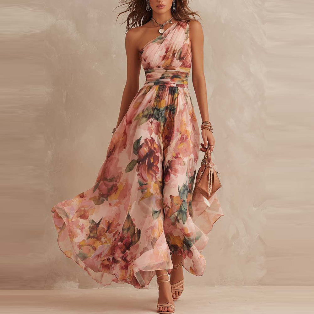 Aurora | Vestido Largo de Mujer de Un Hombro Floral
