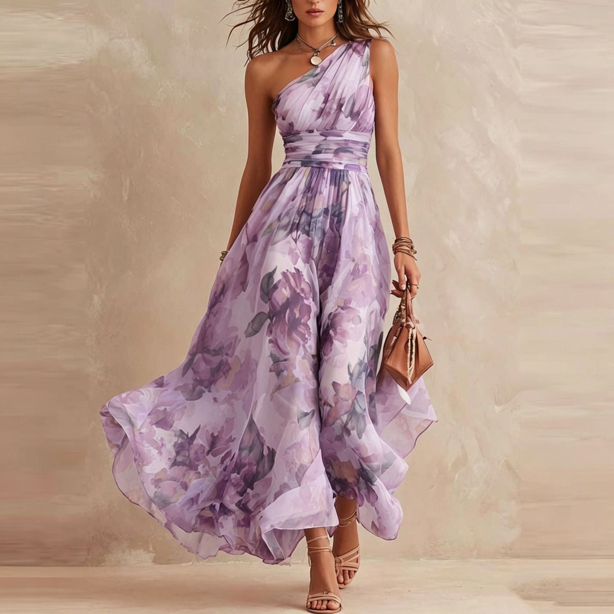 Aurora | Vestido Largo de Mujer de Un Hombro Floral