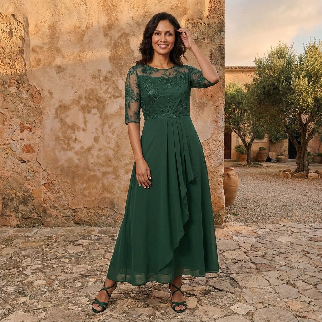 Lorenza | Vestido de Mujer de Gasa con Cuerpo de Encaje