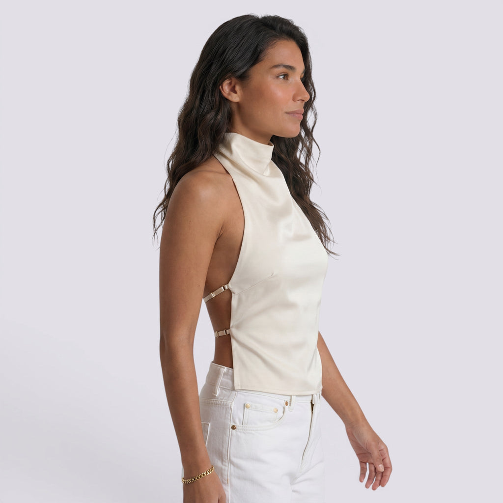 Top Satén Halter Mujer Sofisticado
