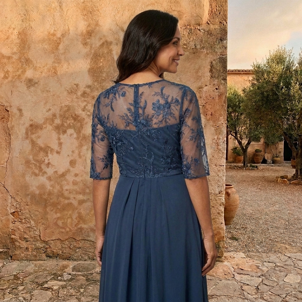Lorenza | Vestido de Mujer de Gasa con Cuerpo de Encaje