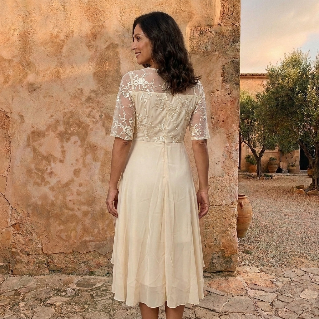 Lorenza | Vestido de Mujer de Gasa con Cuerpo de Encaje