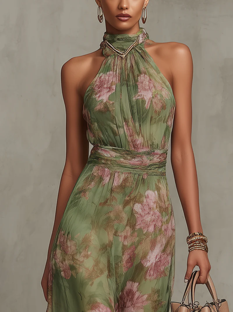 Lidia | Vestido Largo de Mujer de Lino con Cuello Halter