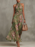 Lidia | Vestido Largo de Mujer de Lino con Cuello Halter