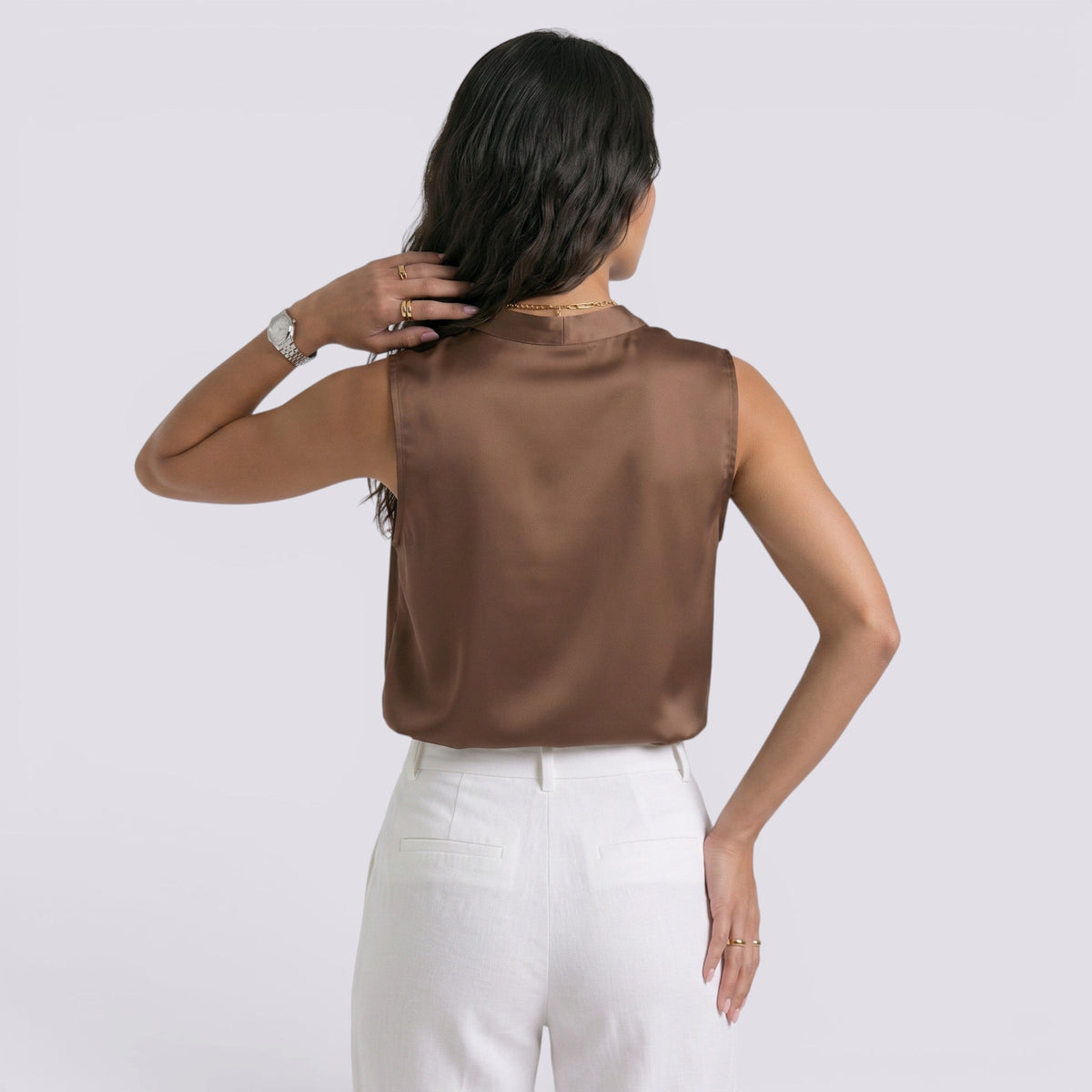 Top Satinado Mujer Cuello Sin Mangas