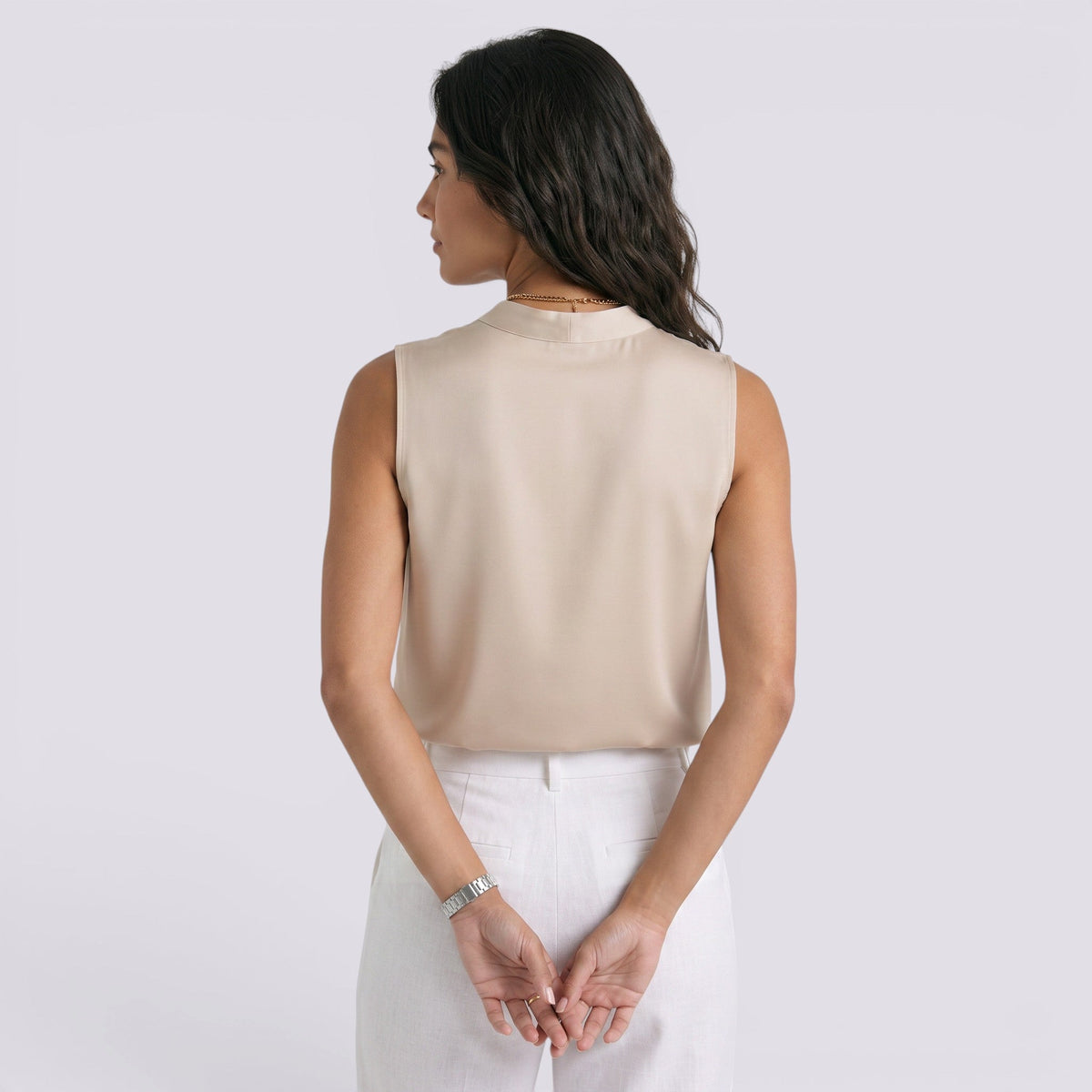 Top Satinado Mujer Cuello Sin Mangas