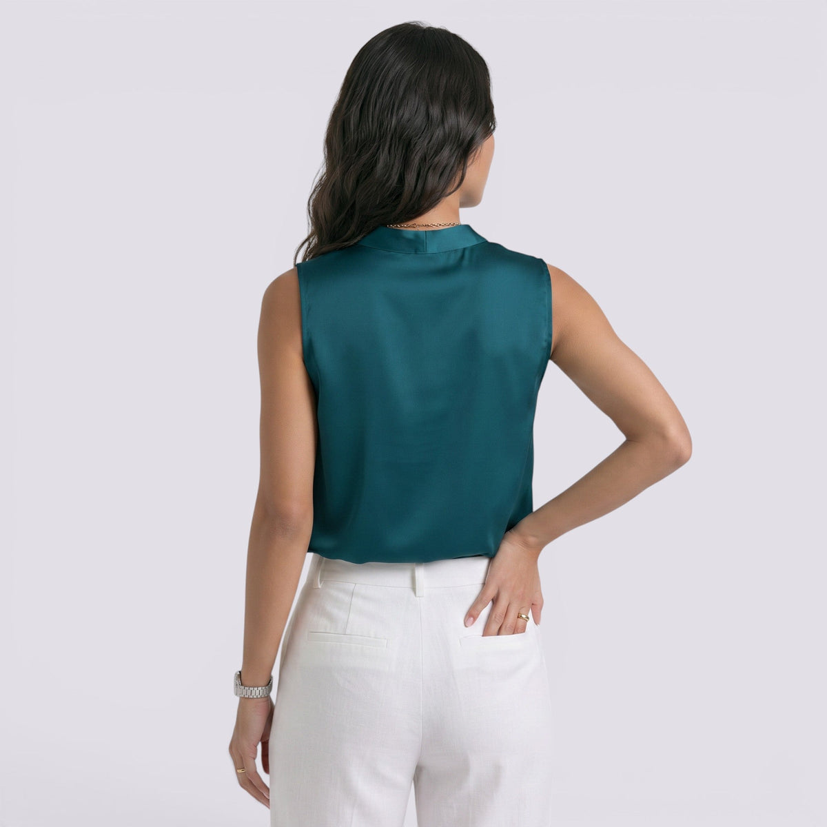 Top Satinado Mujer Cuello Sin Mangas