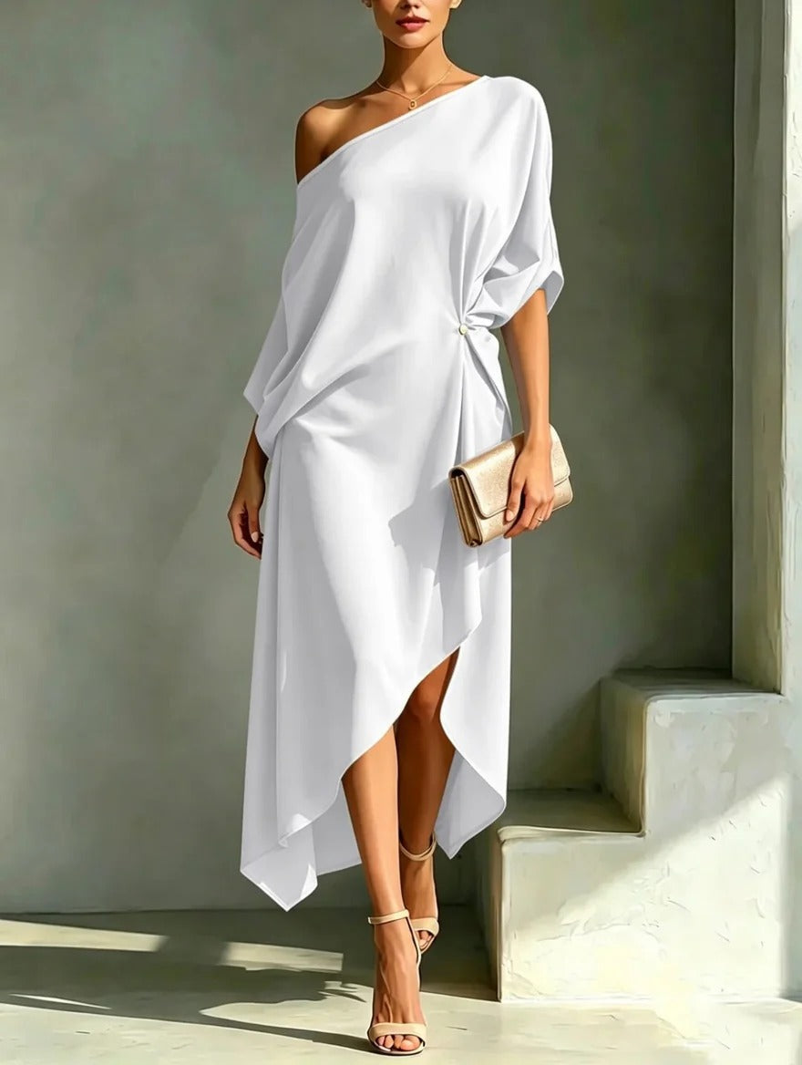 Carlotta | Vestido Midi de Mujer Asimétrico de Un Hombro