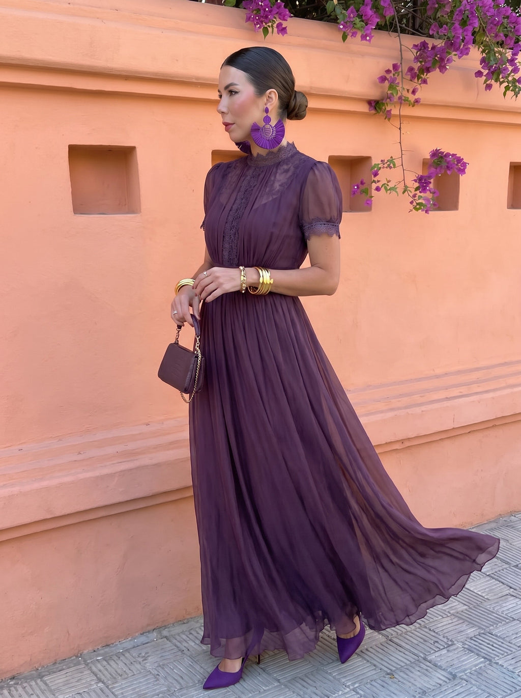 Cayetana | Vestido Largo de Mujer de Gasa con Cuello Alto
