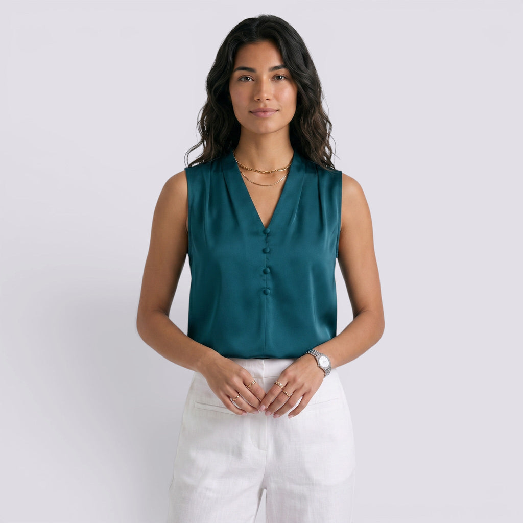 Top Satinado Mujer Cuello Sin Mangas