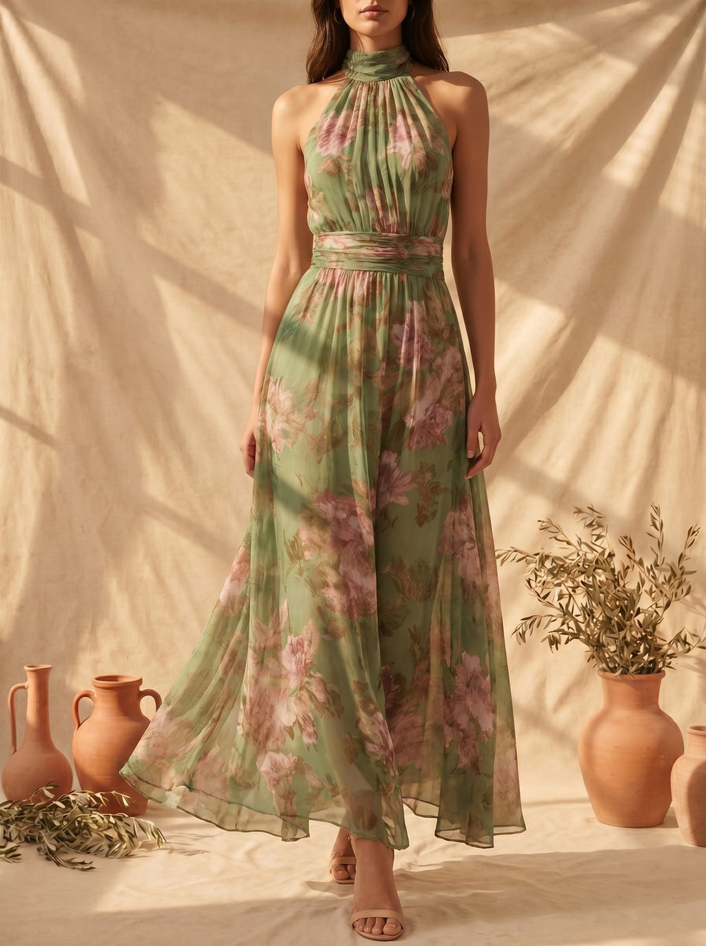 Lidia | Vestido Largo de Mujer de Lino con Cuello Halter