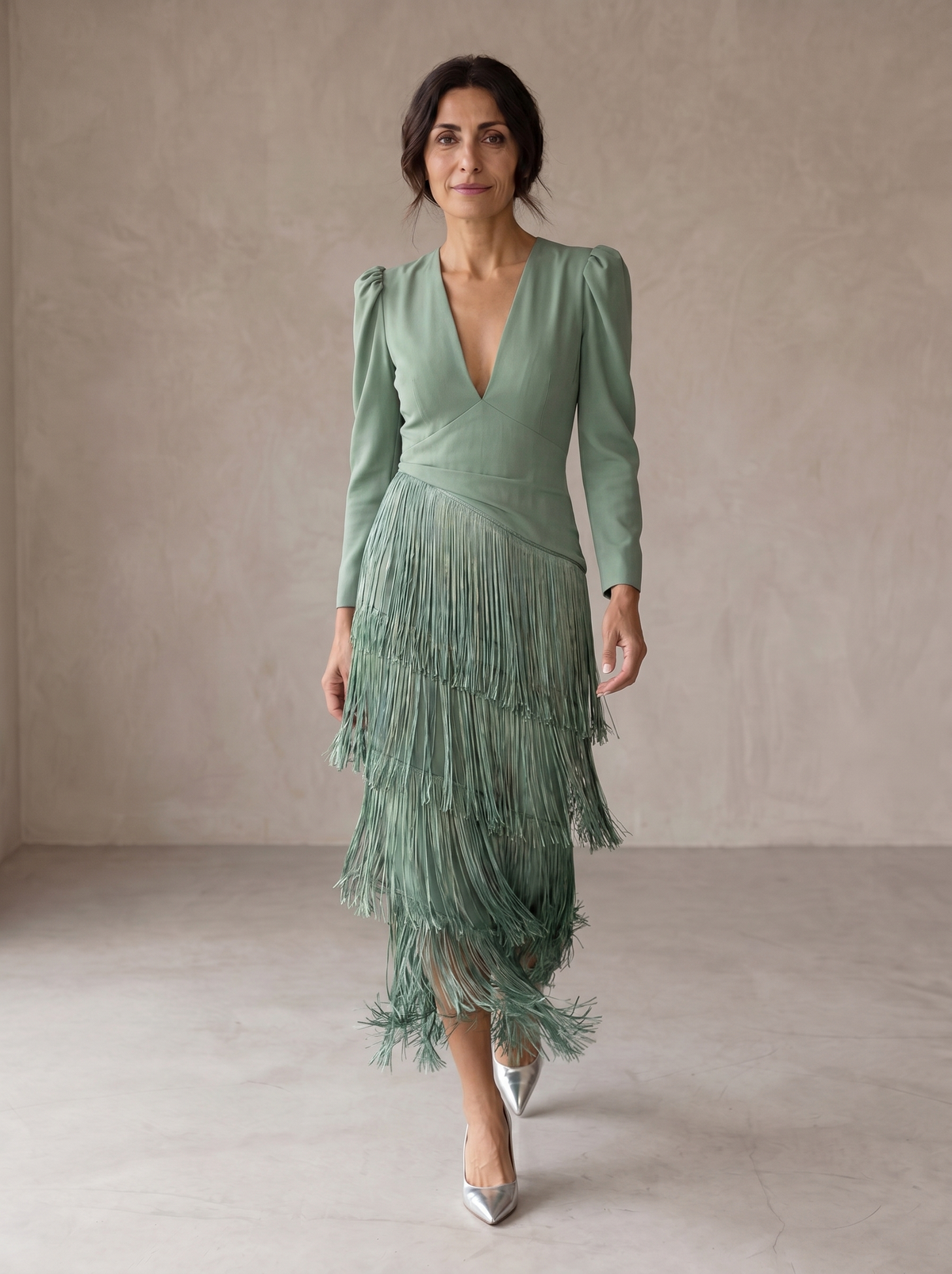 Chiara | Vestido Midi de Mujer con Mangas de Flecos