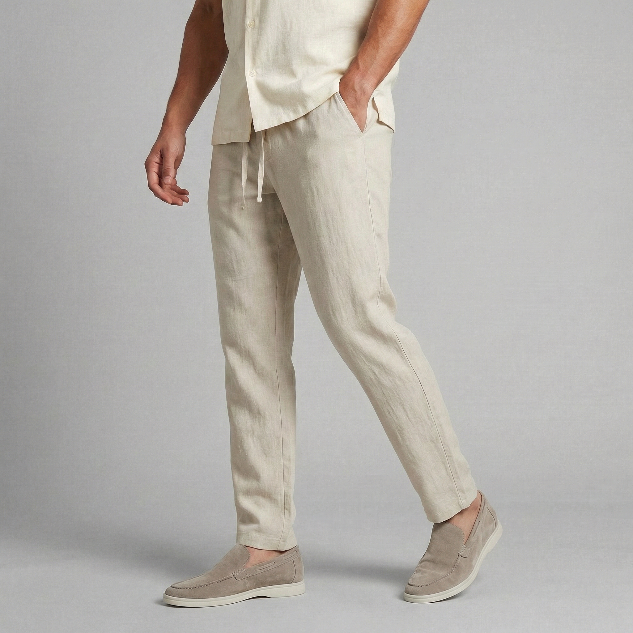 Pantalón de Lino Hombre Wide Leg Casual Verano