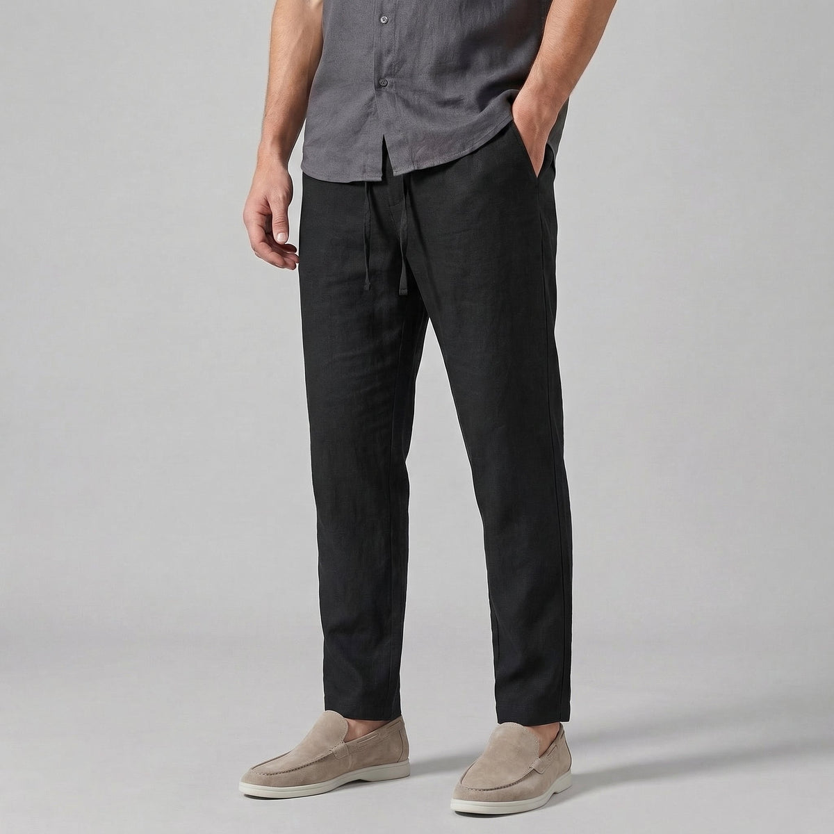 Pantalón de Lino Hombre Wide Leg Casual Verano
