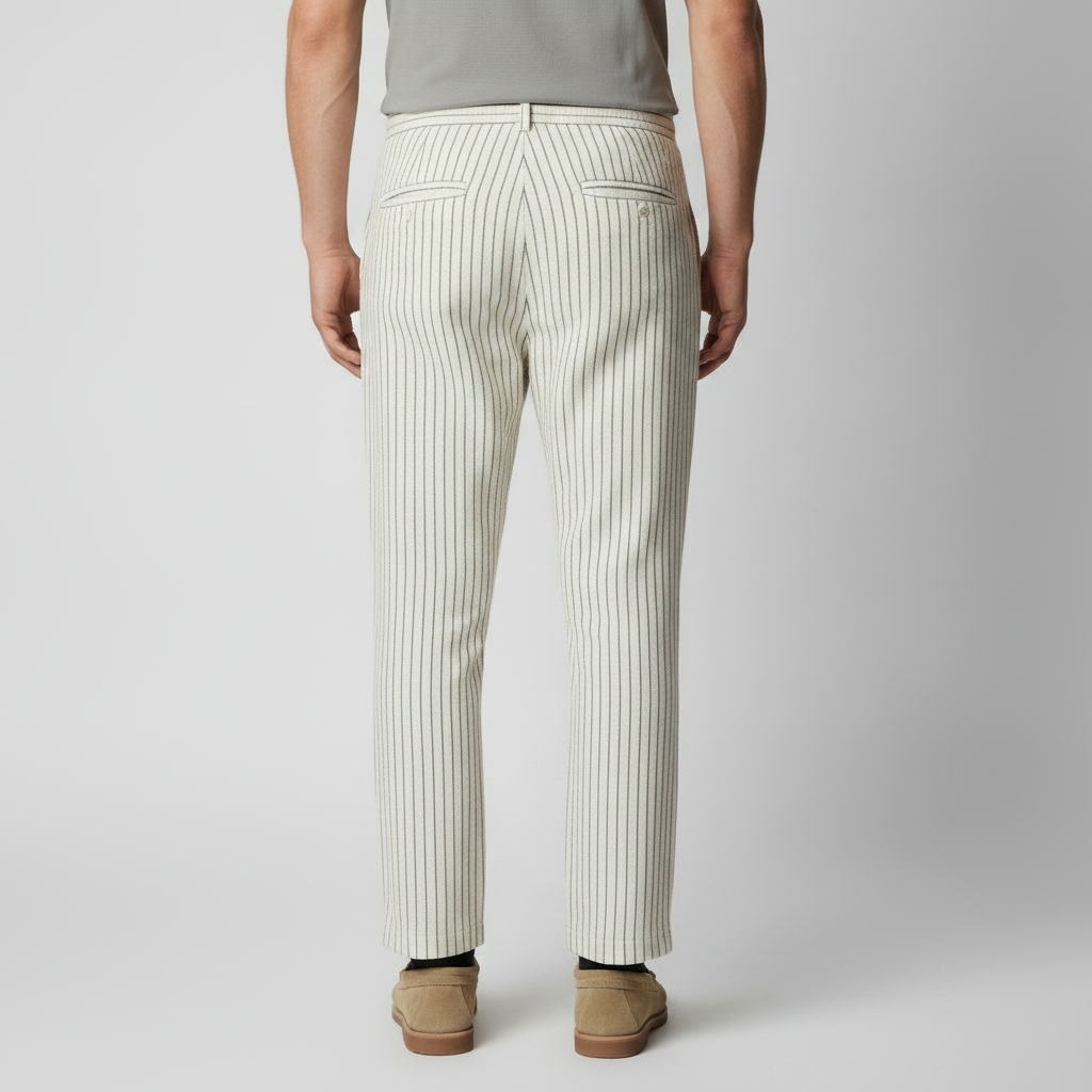 Pantalón de Lino y Algodón Hombre Pinstripe Cordón Casual Verano