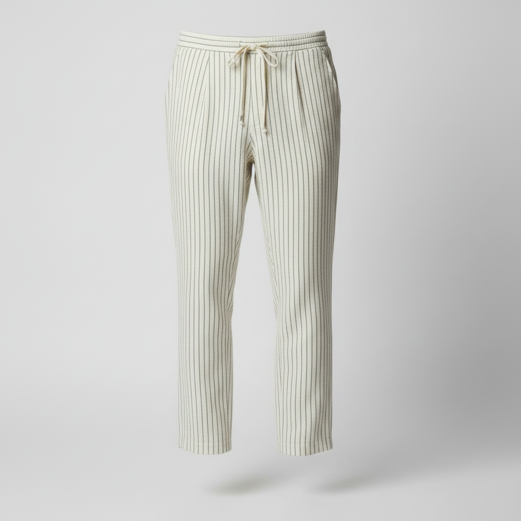 Pantalón de Lino y Algodón Hombre Pinstripe Cordón Casual Verano