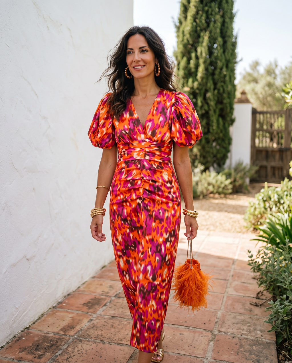 Carla | Vestido Midi de Mujer Floral con Mangas Abullonadas