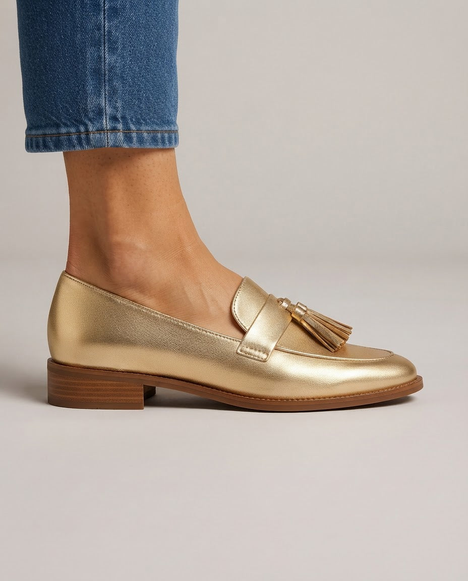 Mocasín Dorotea — Dorado con Borlas
