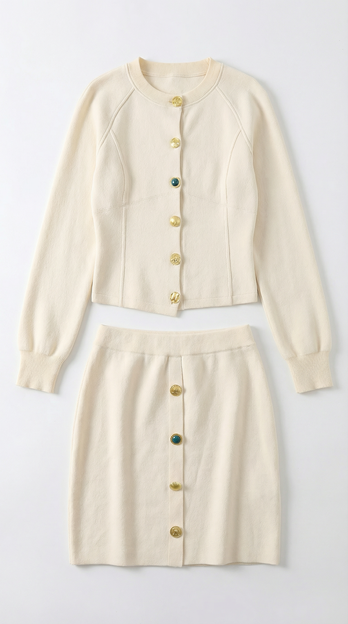 Conjunto de chaqueta de punto y falda con botones Carrie