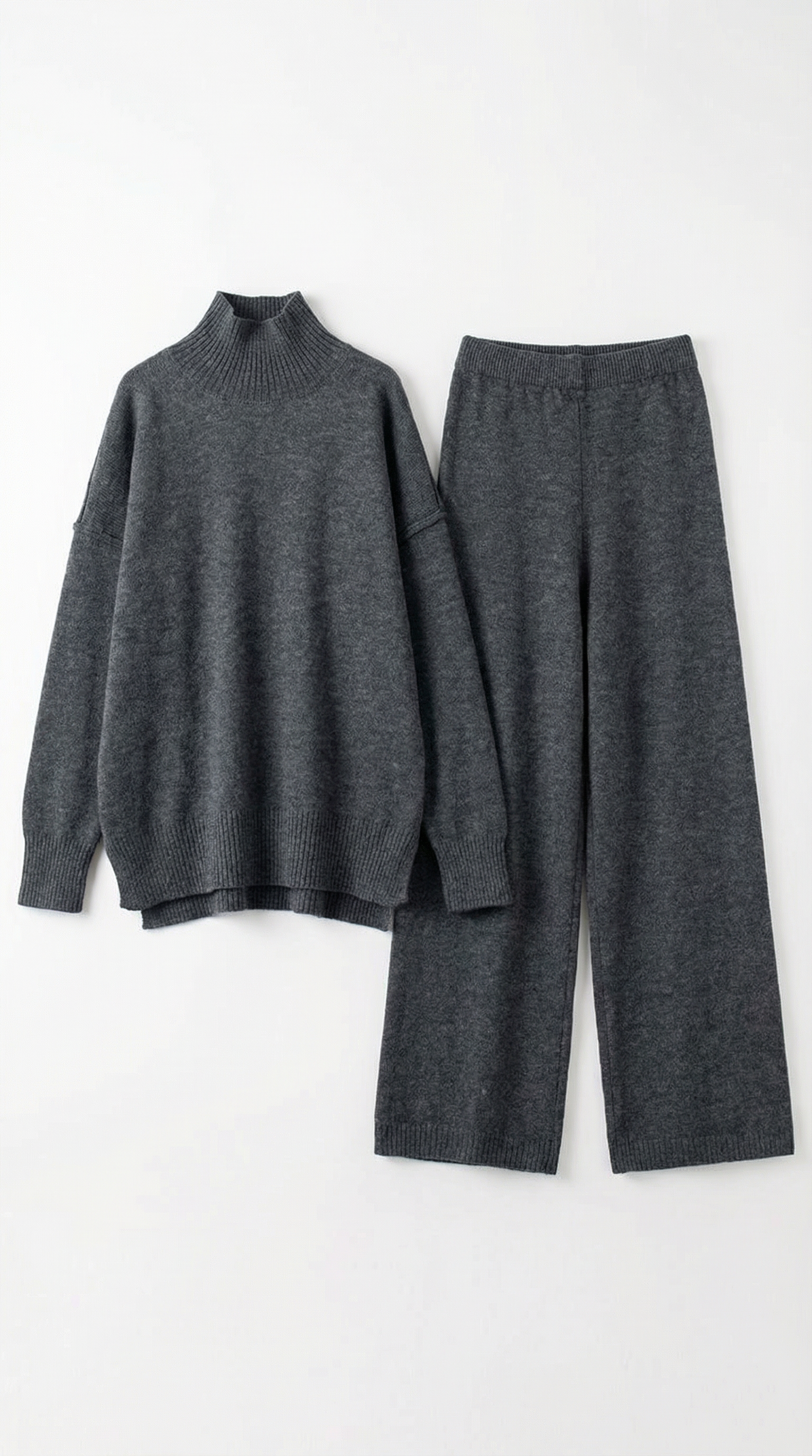 Conjunto de suéter de punto de cuello alto y pantalones vaqueros