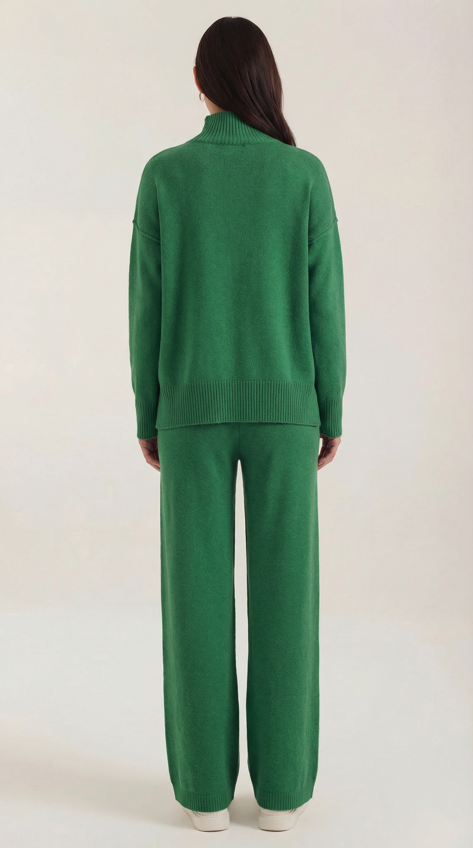 Conjunto de suéter de punto de cuello alto y pantalones vaqueros