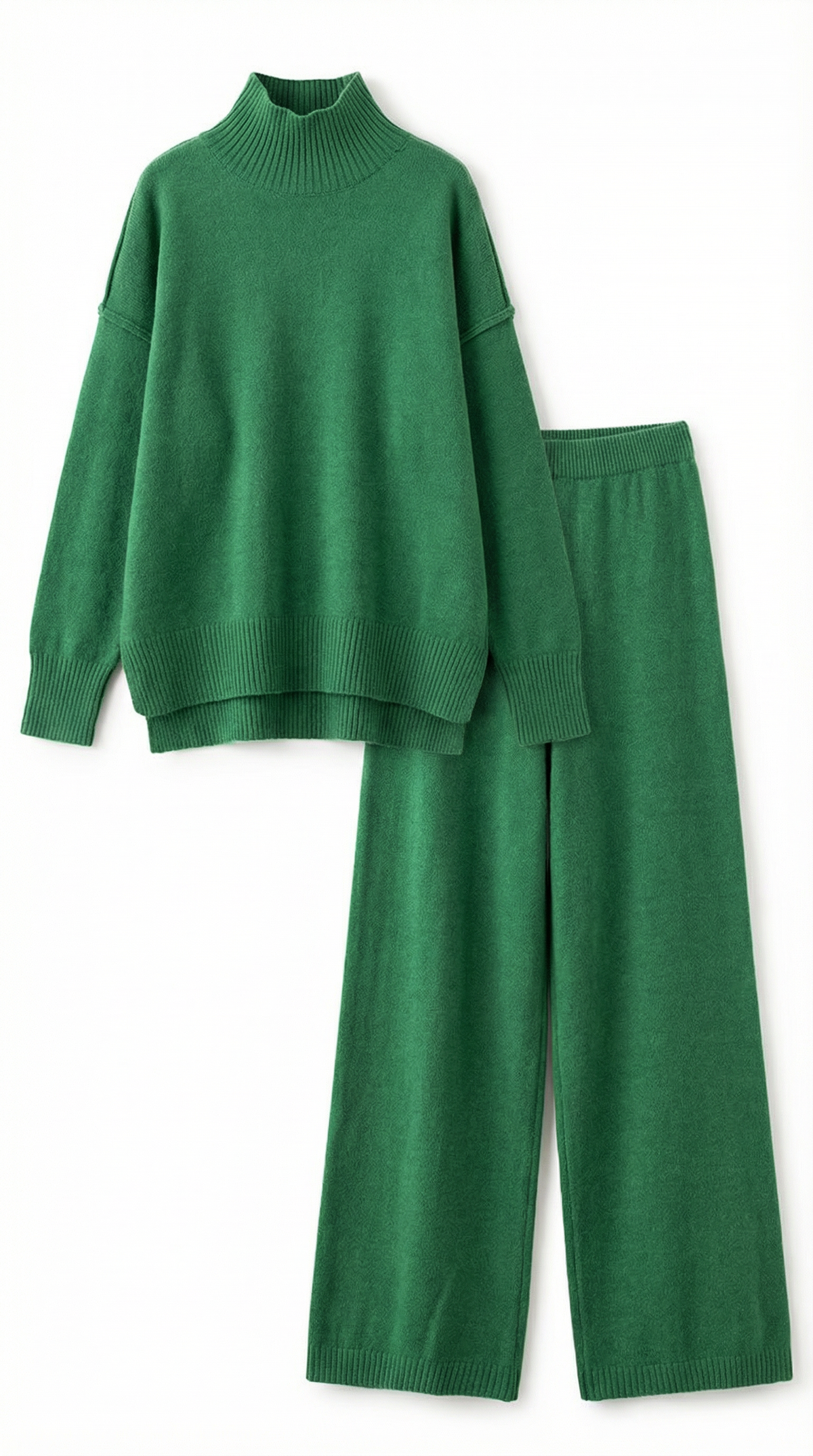 Conjunto de suéter de punto de cuello alto y pantalones vaqueros