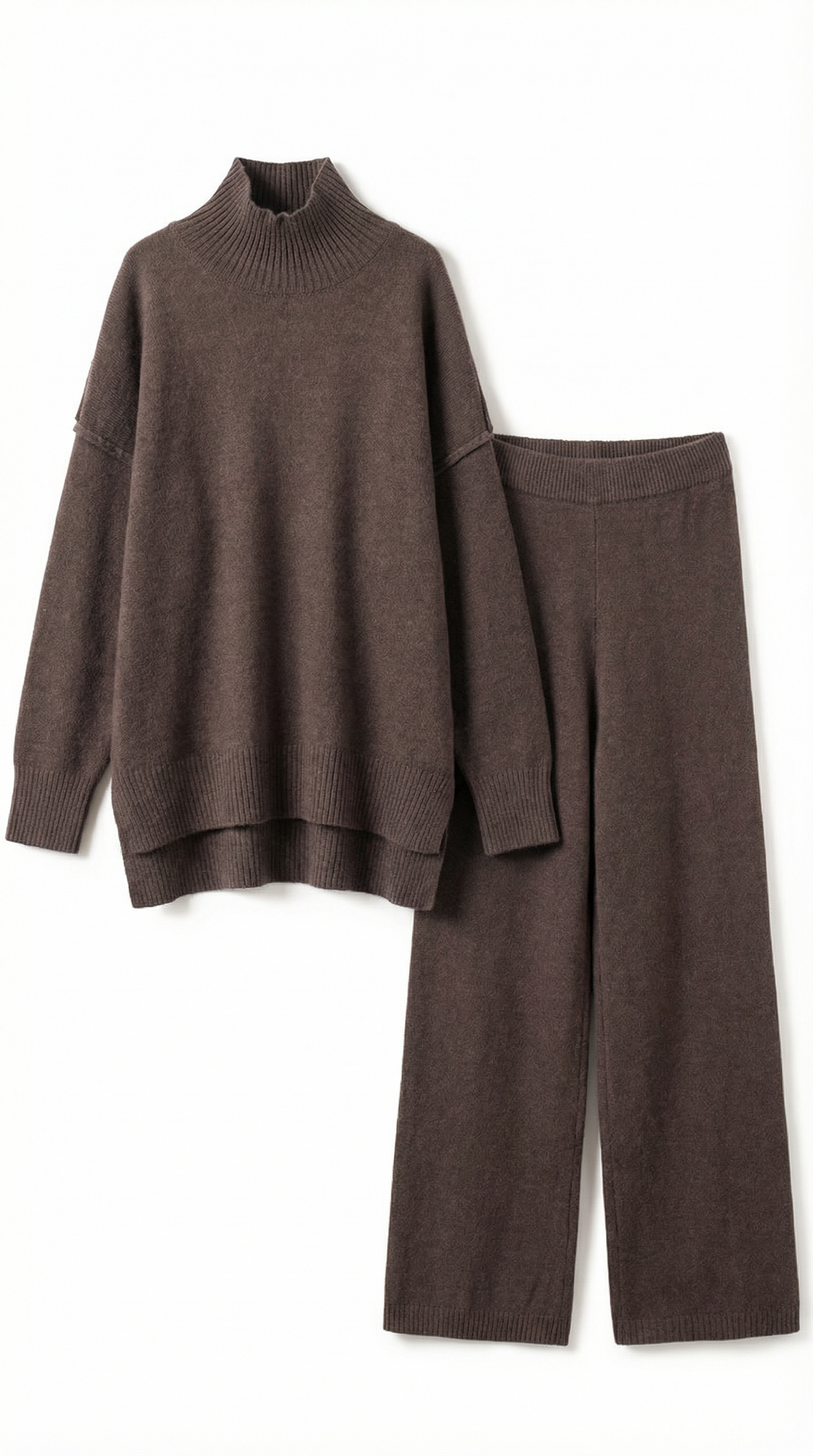 Conjunto de suéter de punto de cuello alto y pantalones vaqueros