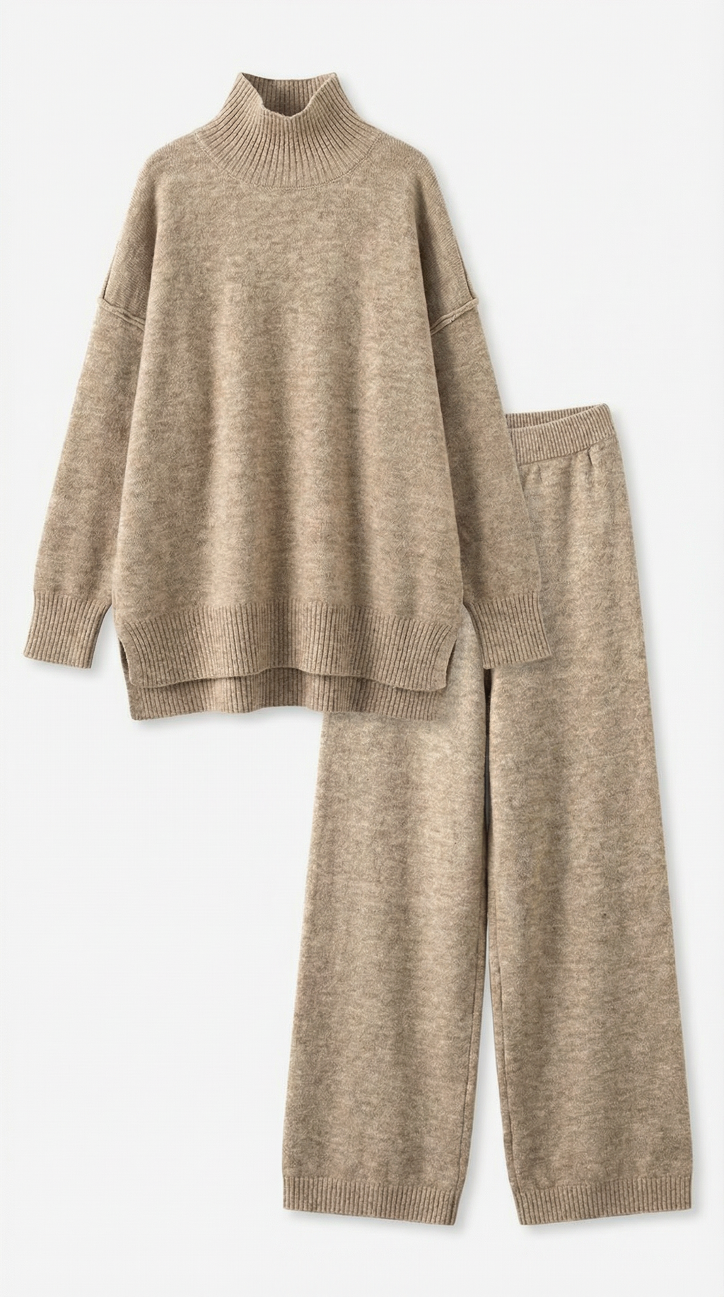 Conjunto de suéter de punto de cuello alto y pantalones vaqueros