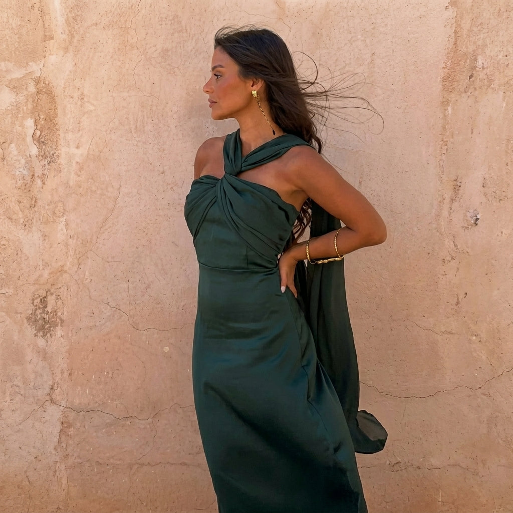 Aloe | Vestido Midi de Mujer con Escote Cruzado Asimétrico