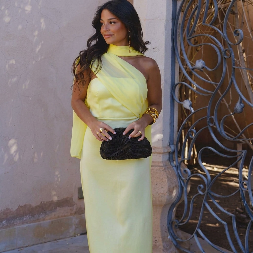Aloe | Vestido Midi de Mujer con Escote Cruzado Asimétrico