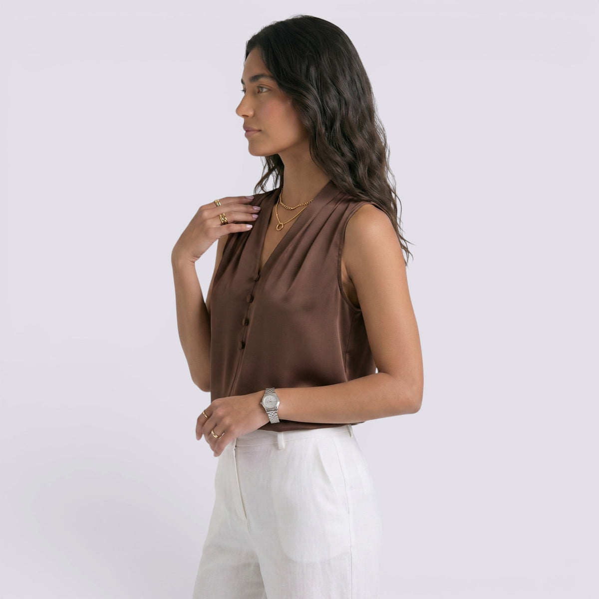Top Satinado Mujer Cuello Sin Mangas