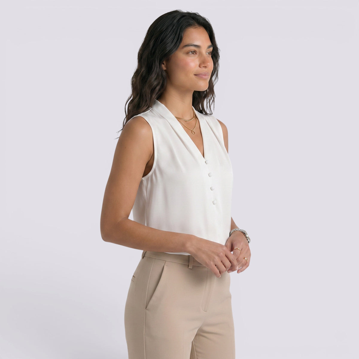 Top Satinado Mujer Cuello Sin Mangas