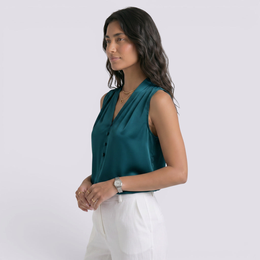 Top Satinado Mujer Cuello Sin Mangas