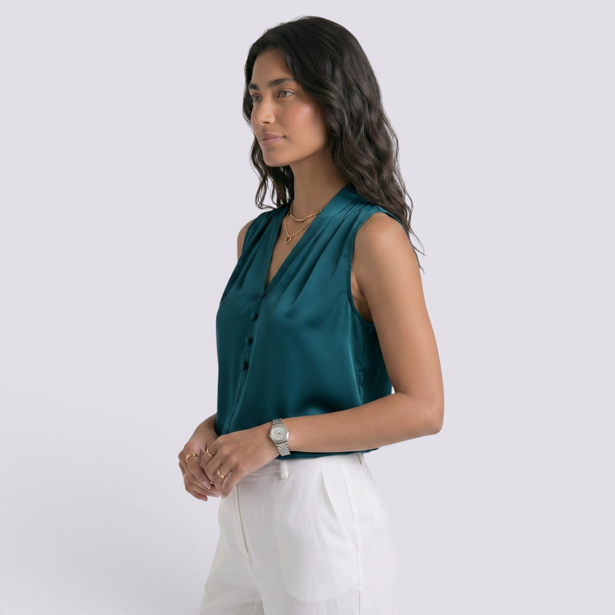 Top Satinado Mujer Cuello Sin Mangas