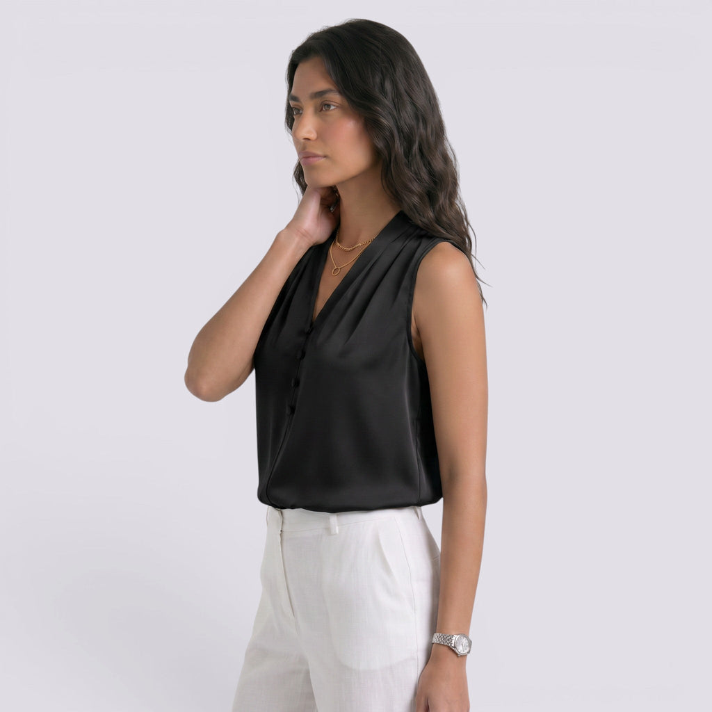 Top Satinado Mujer Cuello Sin Mangas