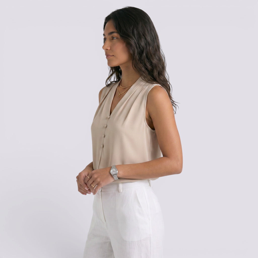 Top Satinado Mujer Cuello Sin Mangas