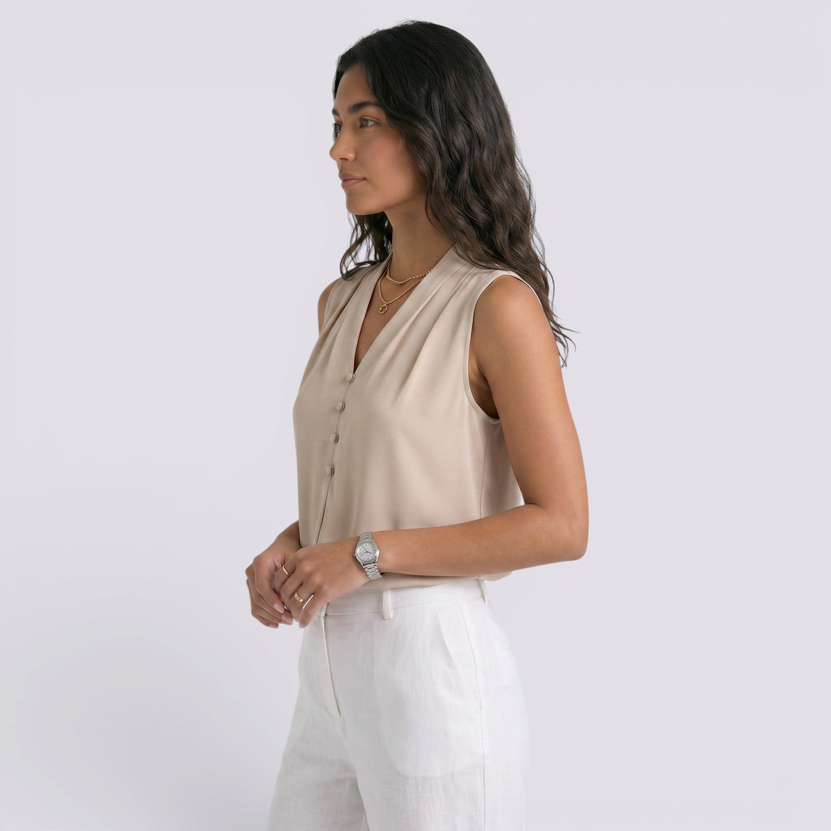 Top Satinado Mujer Cuello Sin Mangas