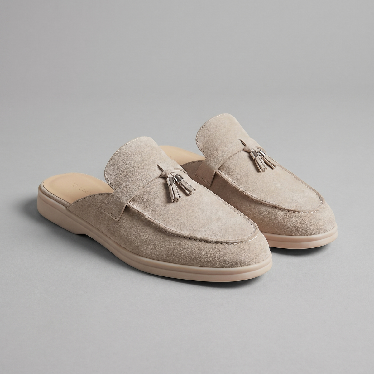 Suede Loafer Mules Heren Metal Buckle Open Heel Casual