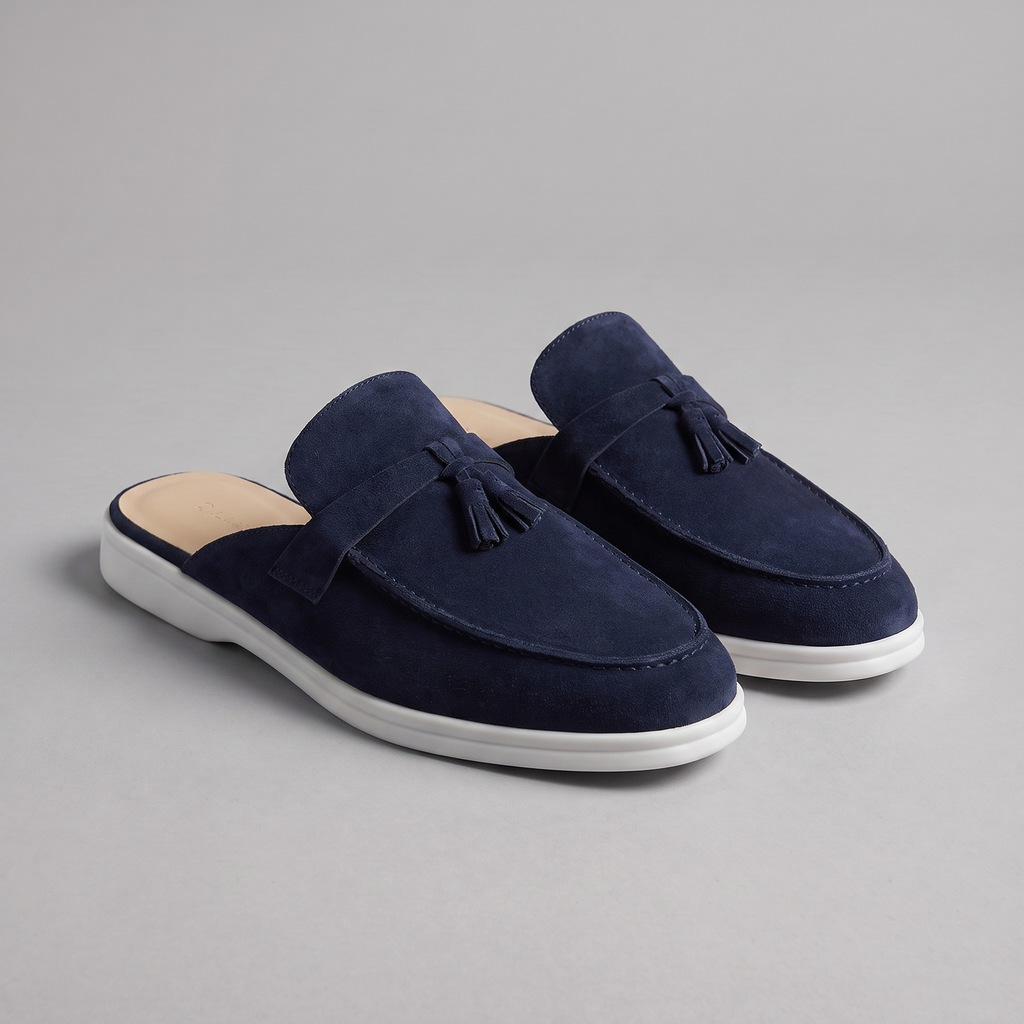 Suede Loafer Mules Heren Metal Buckle Open Heel Casual