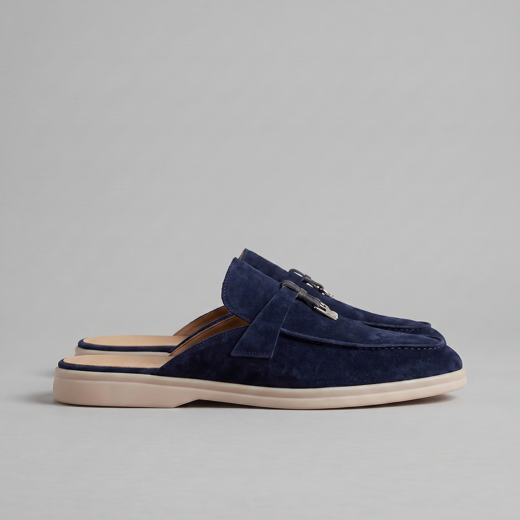 Suede Loafer Mules Heren Metal Buckle Open Heel Casual