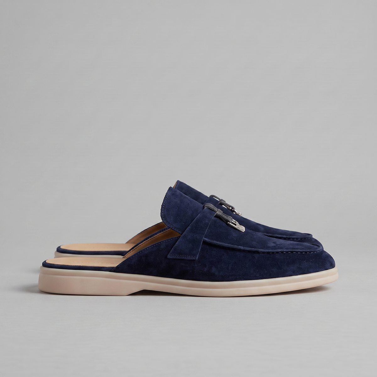 Suede Loafer Mules Heren Metal Buckle Open Heel Casual