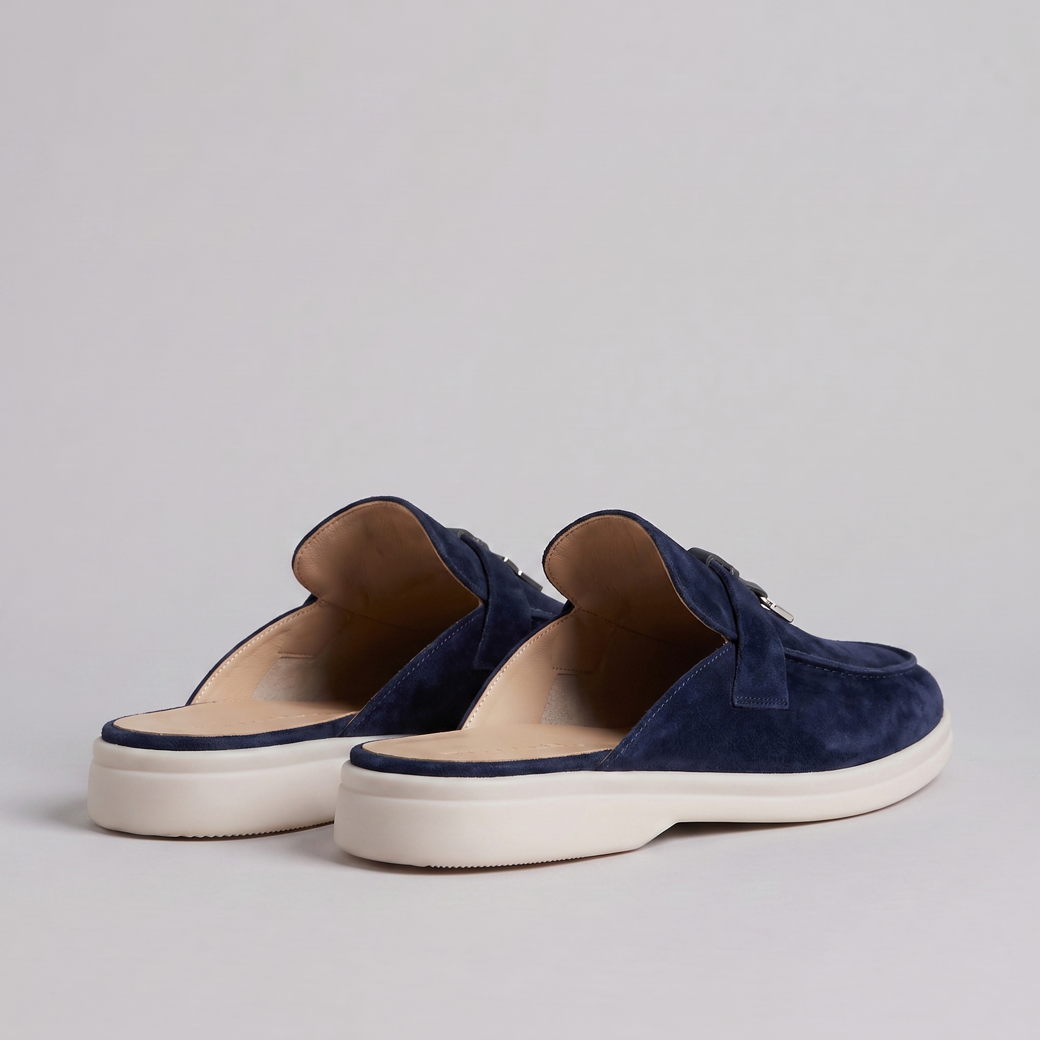 Suede Loafer Mules Heren Metal Buckle Open Heel Casual